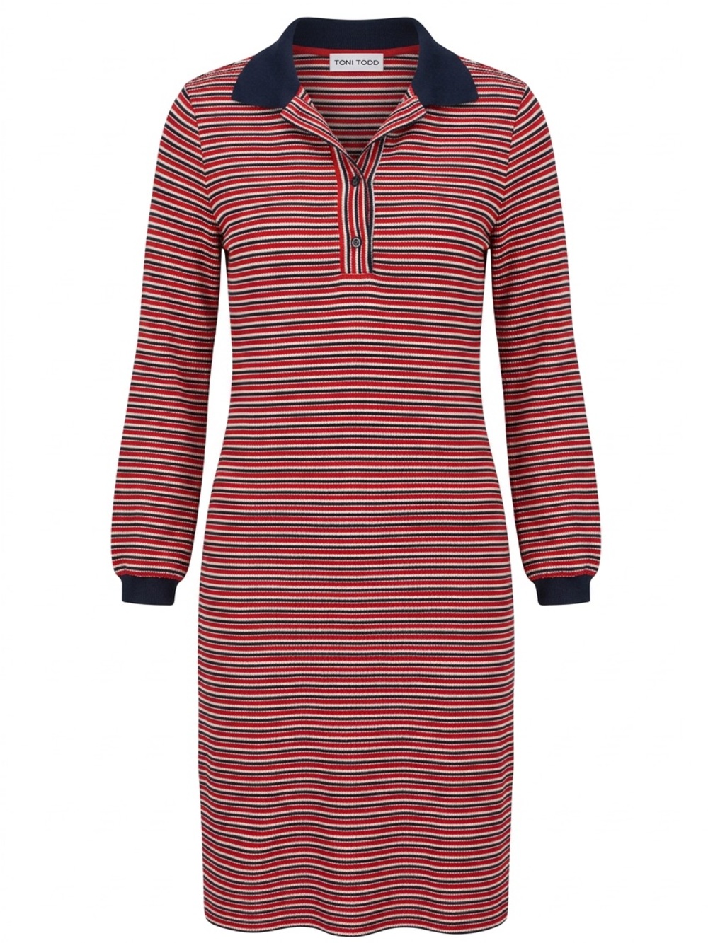 Toni Todd Red & Navy Stripe Long Sleeve Polo Dress